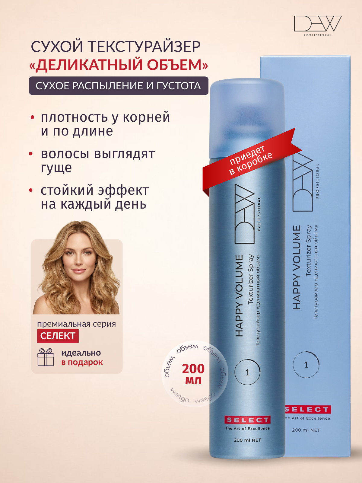 Dew Professional Select Happy Volume Текстурайзер "Деликатный объем" для волос в коробке 200 мл.